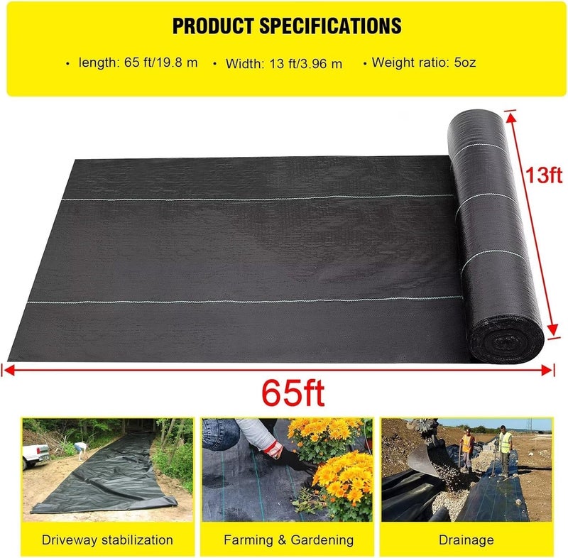 forimo Driveway Fabric, 13x65 ft Road Fabric Commercial Barrier Fabric, Landscape Fabric Heavy Duty 5OZ French Drain Fabric for Erosion Control,Landscape Fabric,Construction Projects - Image 2